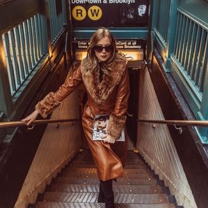 UO Glam Faux-Fur Trim Coat